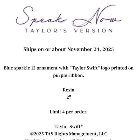 Taylor Swift 13 Ornament Speak Now Taylor’s Version Thirteen Ornament Glitter - Picture 3 of 3